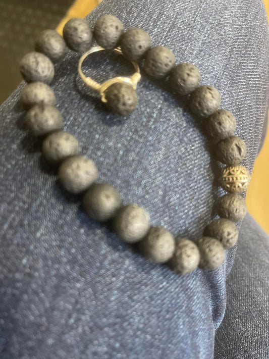 Lava Rock Ring & Bracelet Set