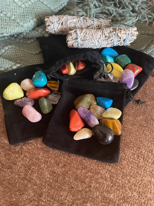 Beautiful bag of 9 gemstones for spiritual healing needs